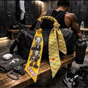 UNISEX UNIQLO KAWS STYLE YELLOW SKINNY SCARF BANDEAU HAIR TIE BAG HANDLE WRAP